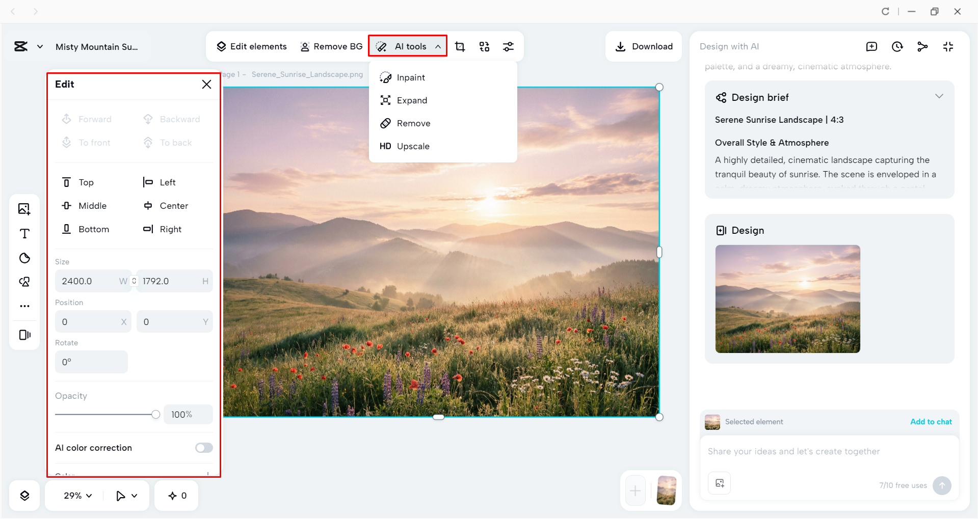 Editing the AI-generated image with the CapCut desktop video editor