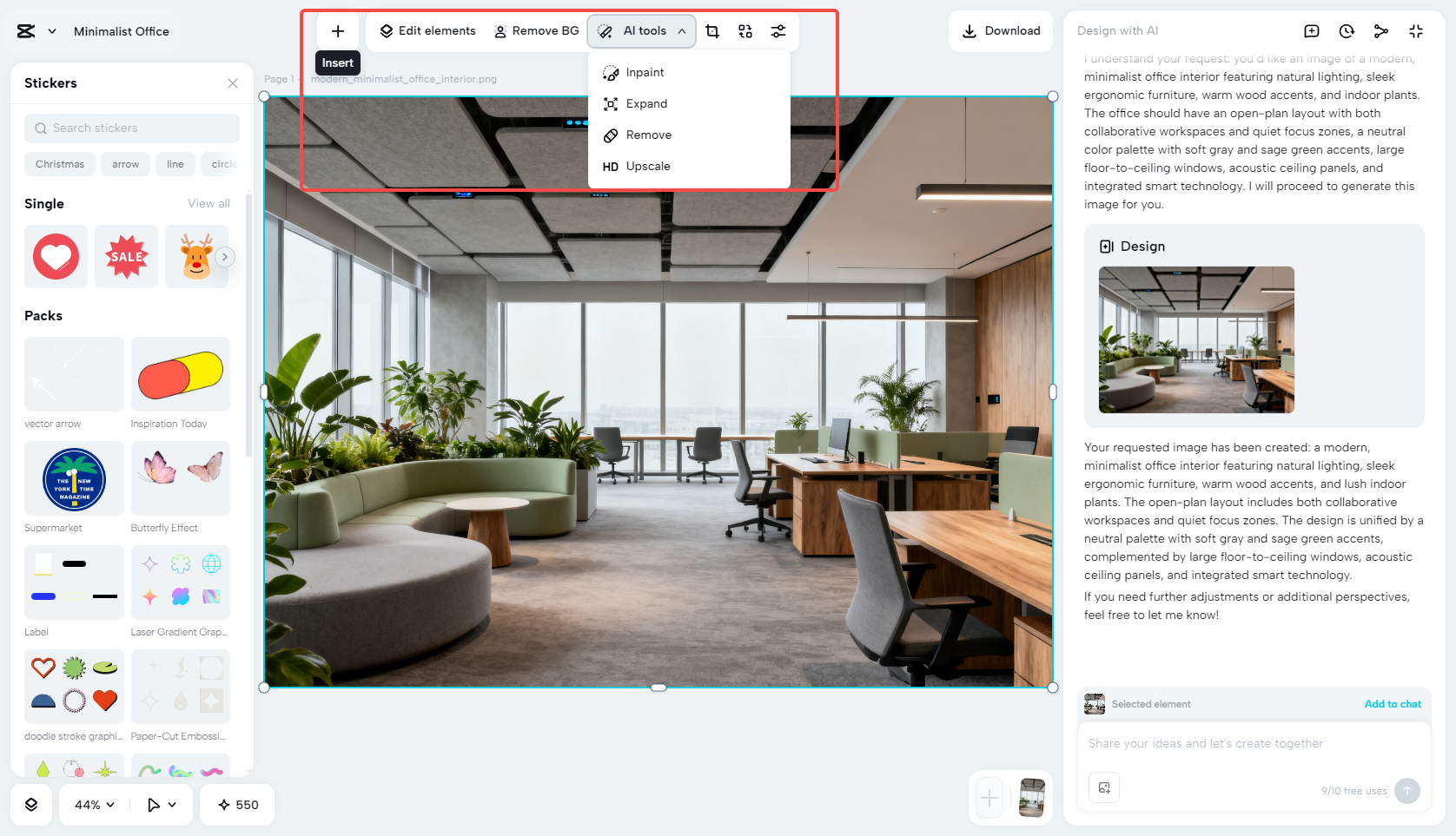 Edit office interior design with rich features