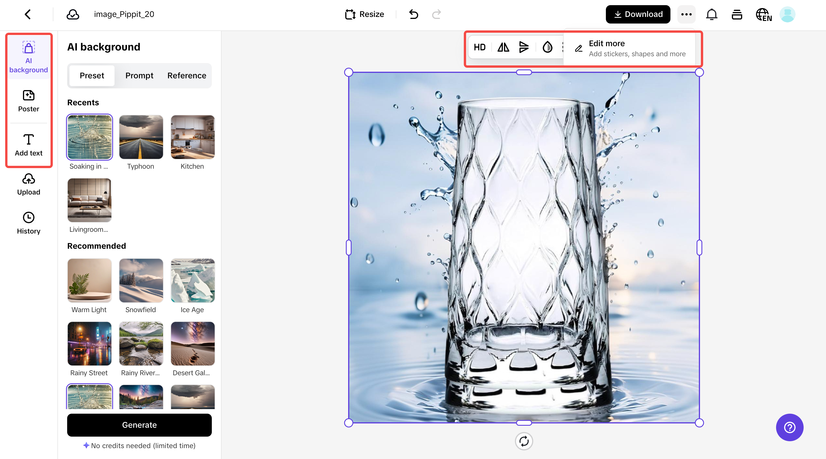 customizing product image in Pippit