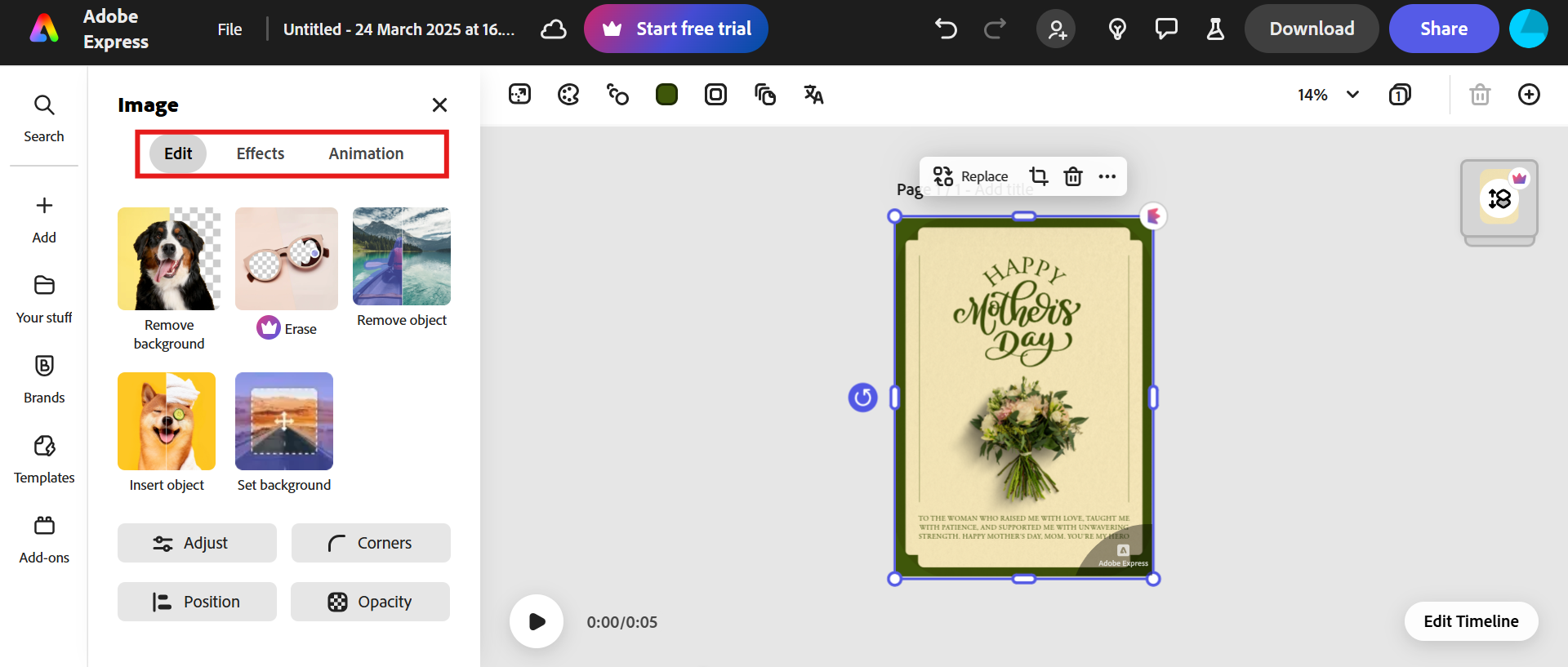 Customize the template to make a Mother's Day card