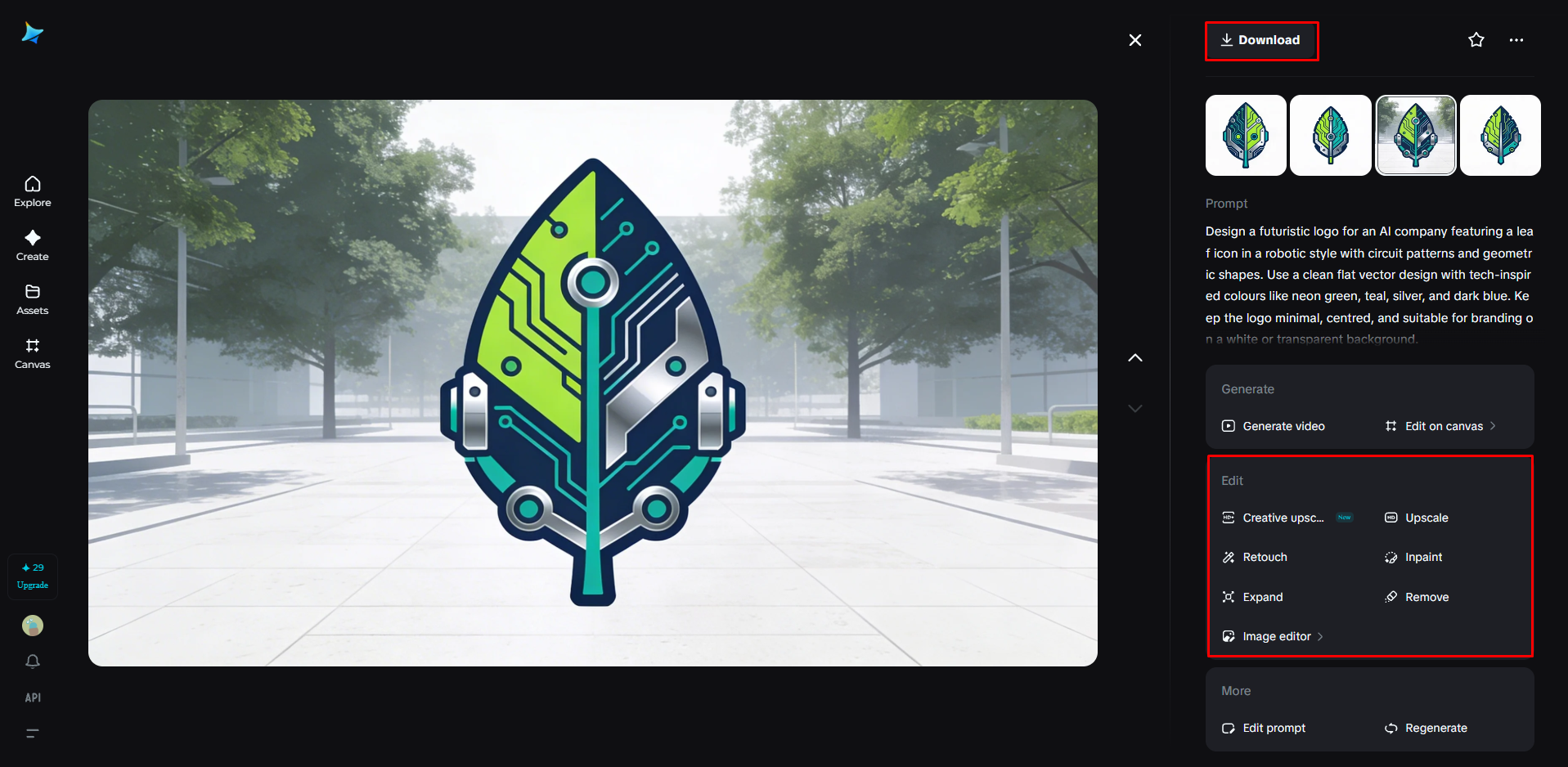 生成されたロゴを調整してダウンロード