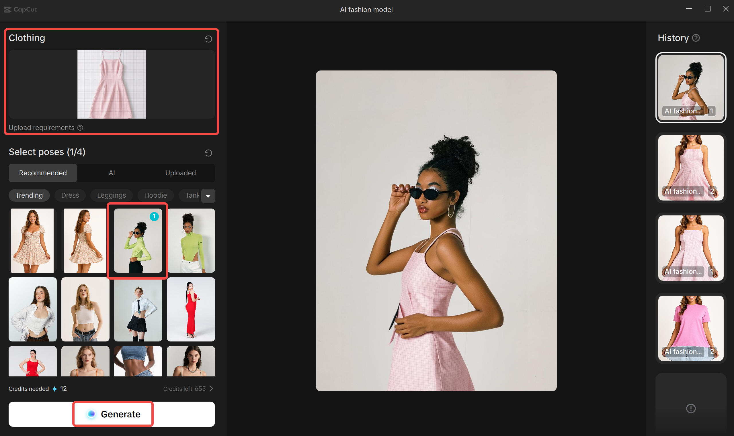Uploading the dress image in CapCut's AI fashion model tool