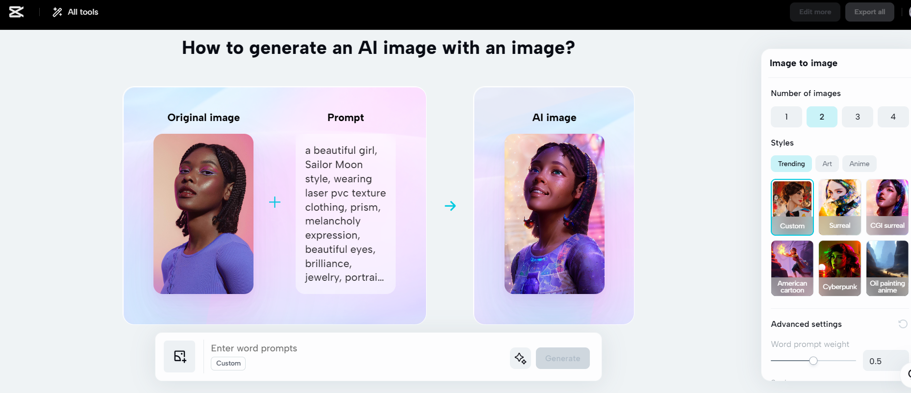 Enter image and text prompts