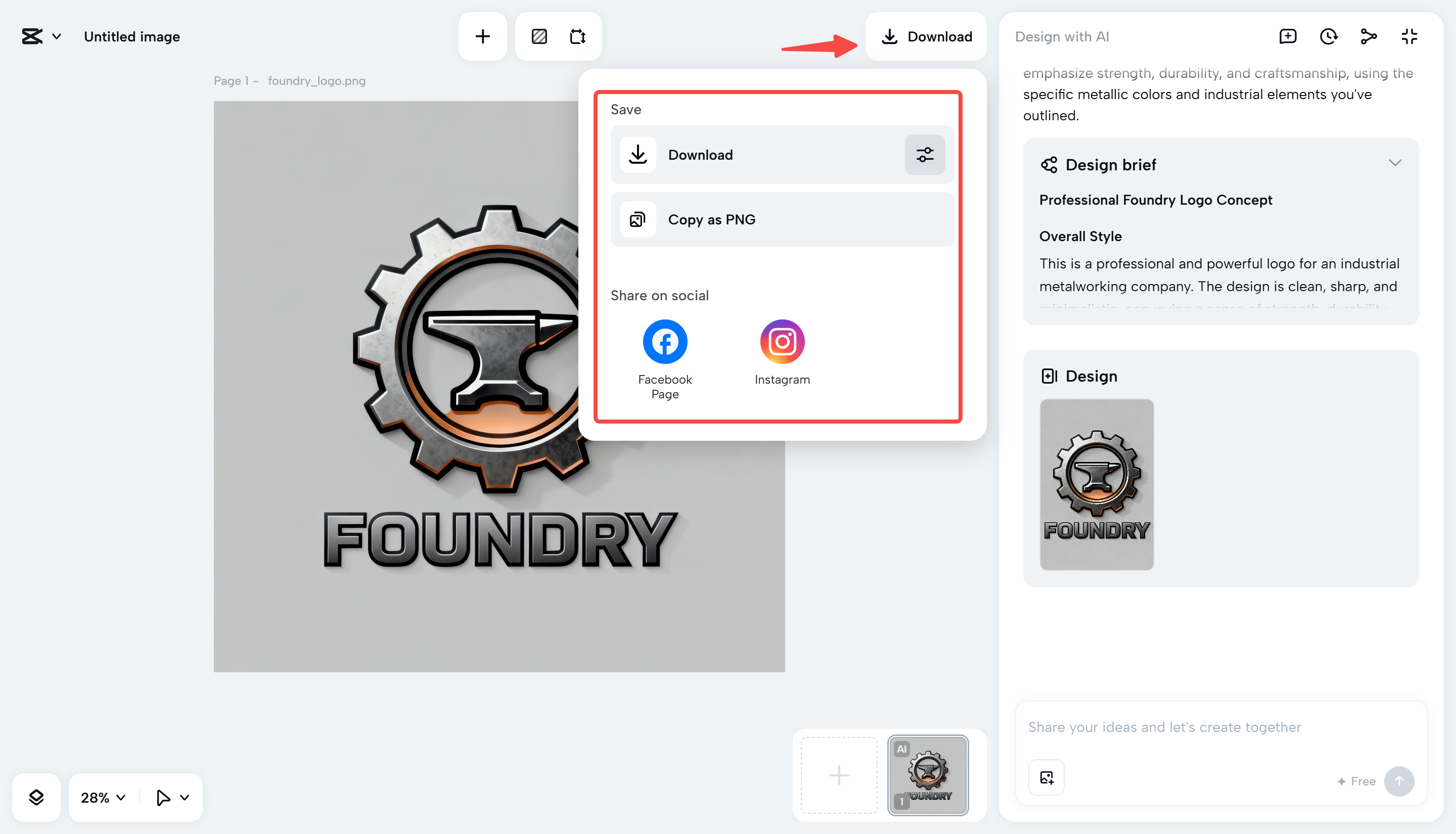 Downloading the logo from CapCut Web