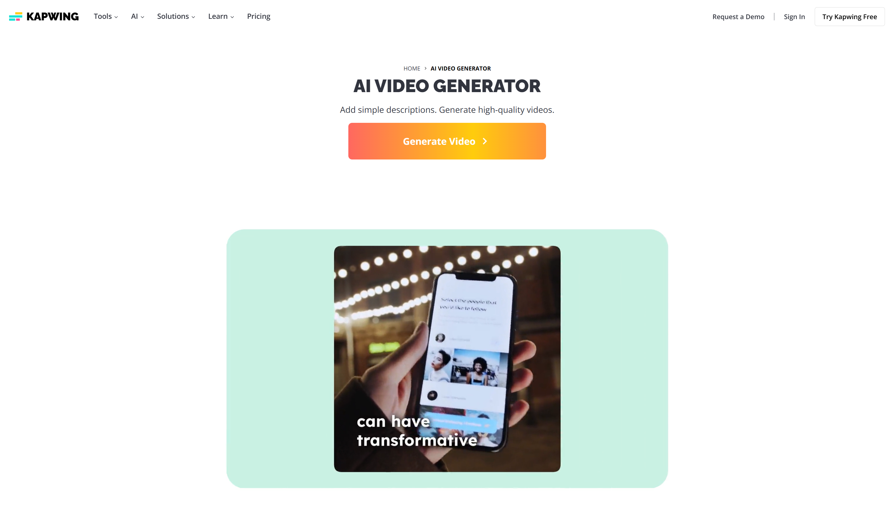 Kapwing AI video generator