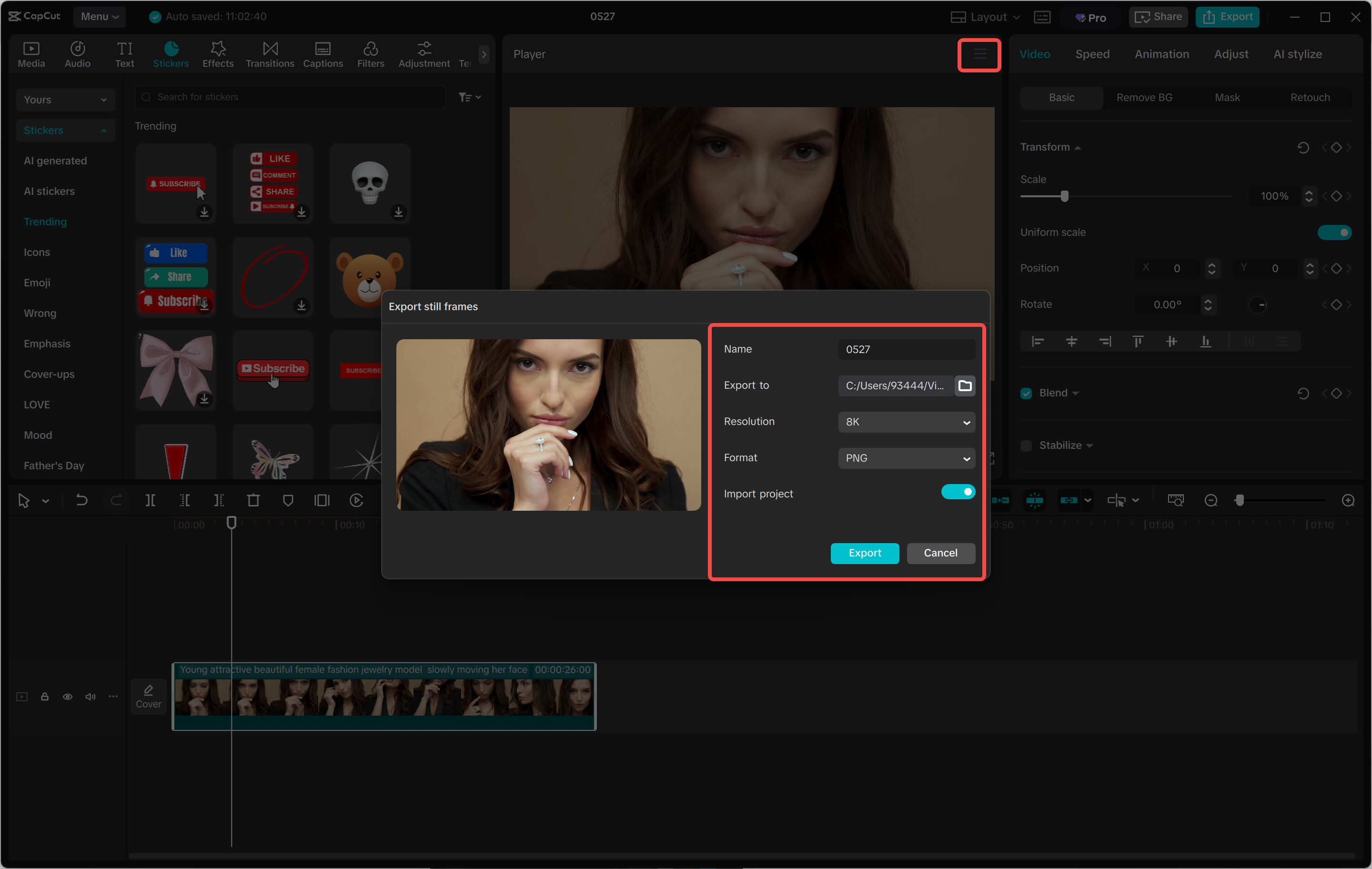 Exporting the final image in high resolution from the CapCut desktop video editor
