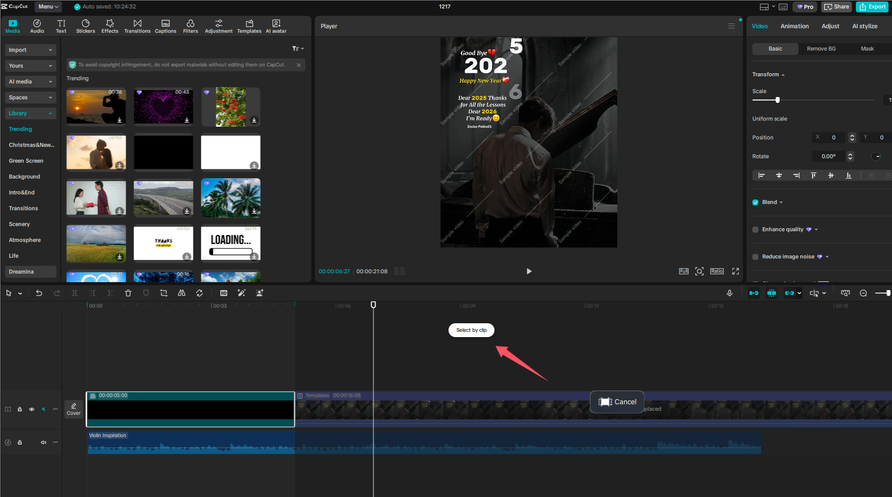 Export video clip with Shift + X