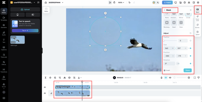 animate the mask to track the target object