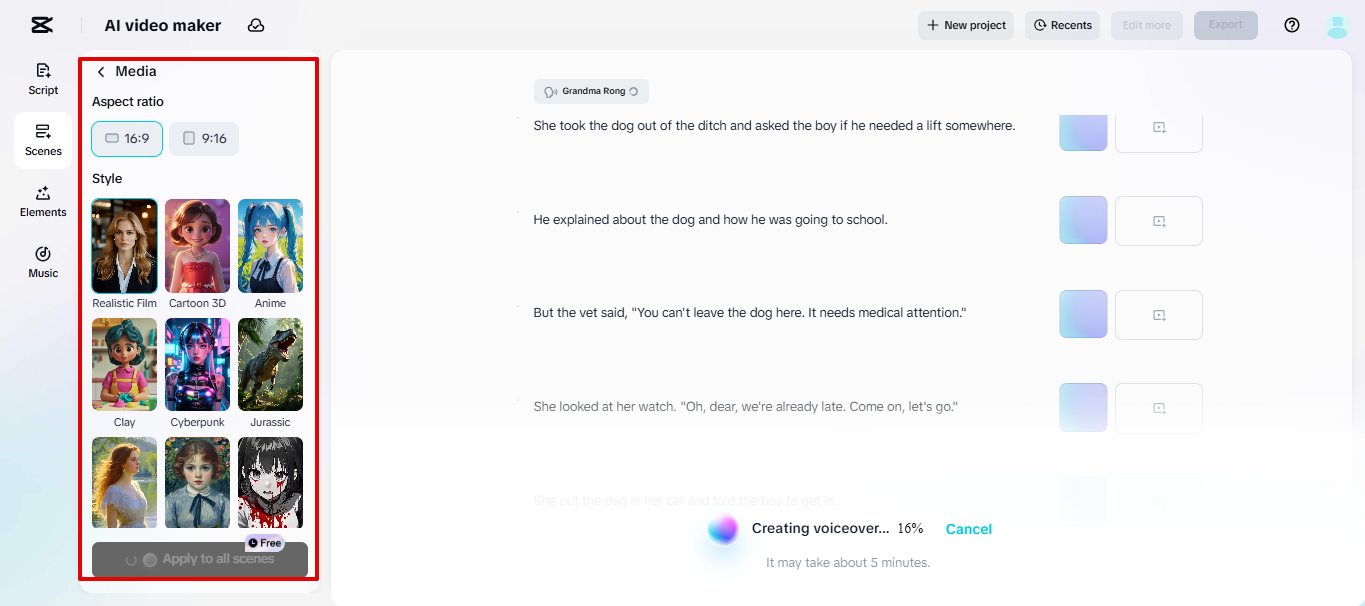 Generating media in CapCut Web