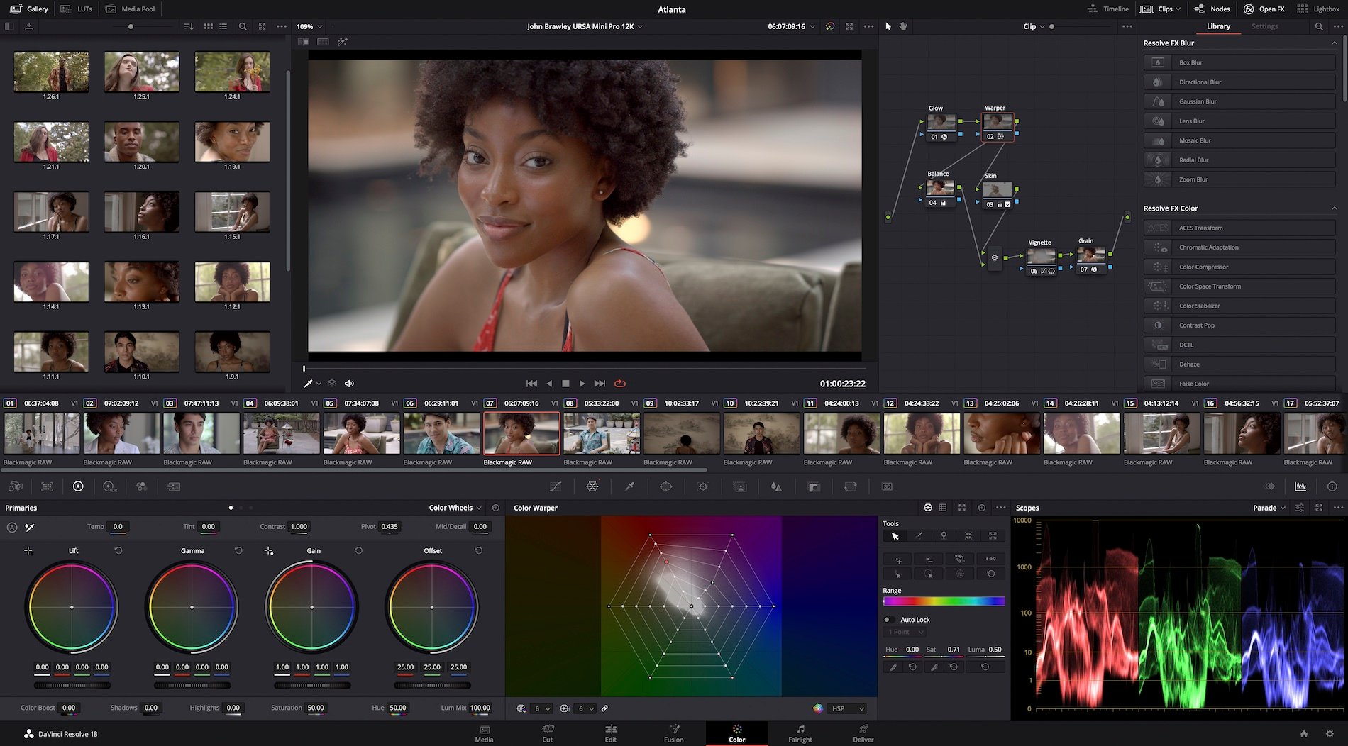 תמונה המציגה את ממשק העריכה של DaVinci Resolve