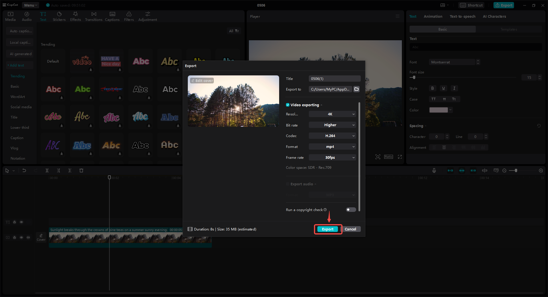 The CapCut export dialog shows a higher resolution selection with codec, format, and frame-rate fields.