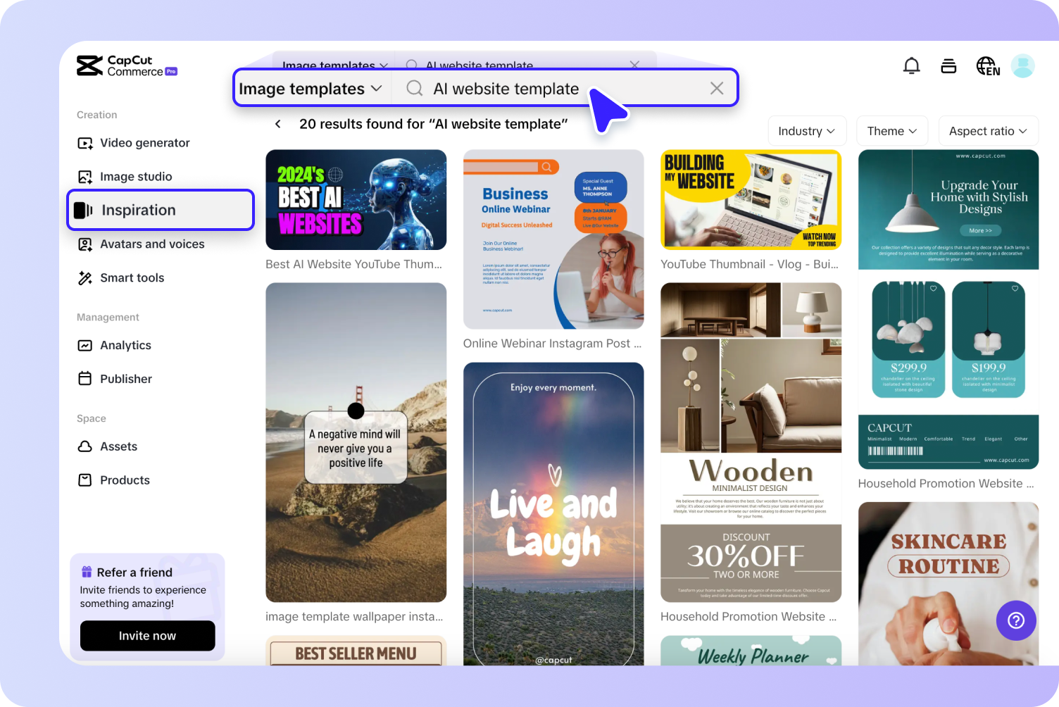 Select a website template