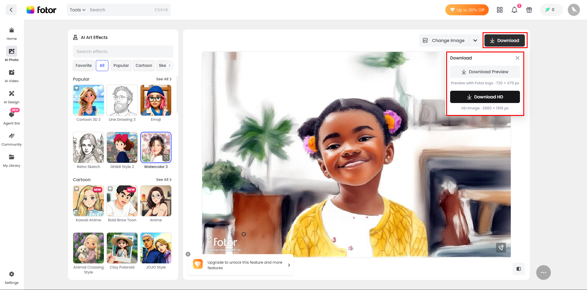 Downloading the edited image from Fotor
