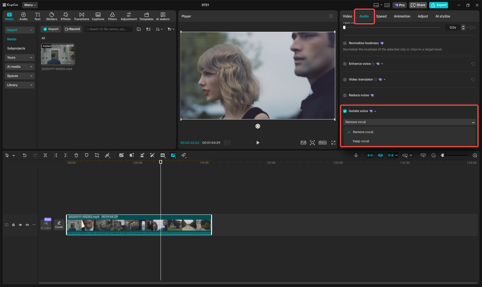 Remove vocals from a music video