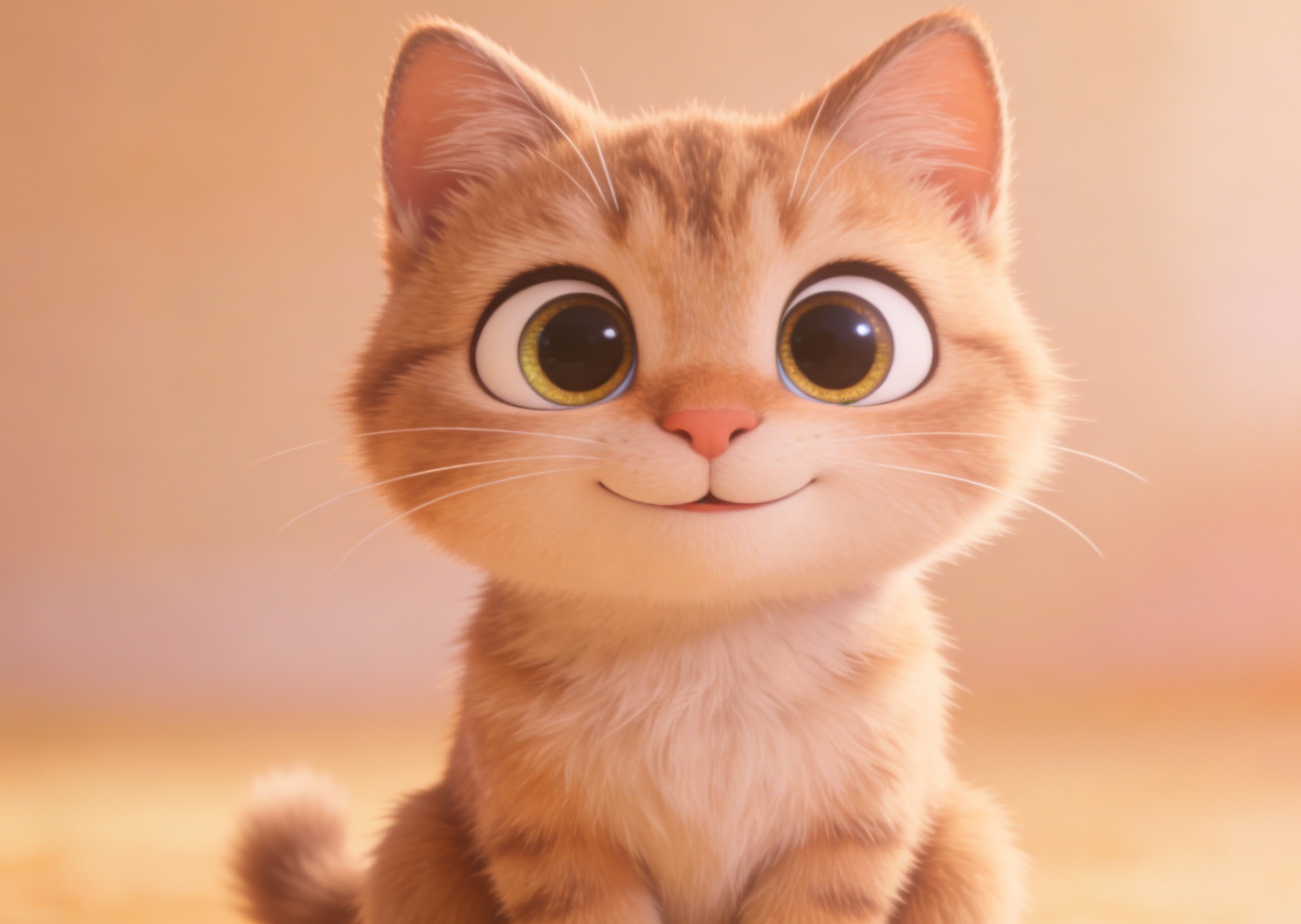 Transform the small kitten in the image into a cute 3D animated character