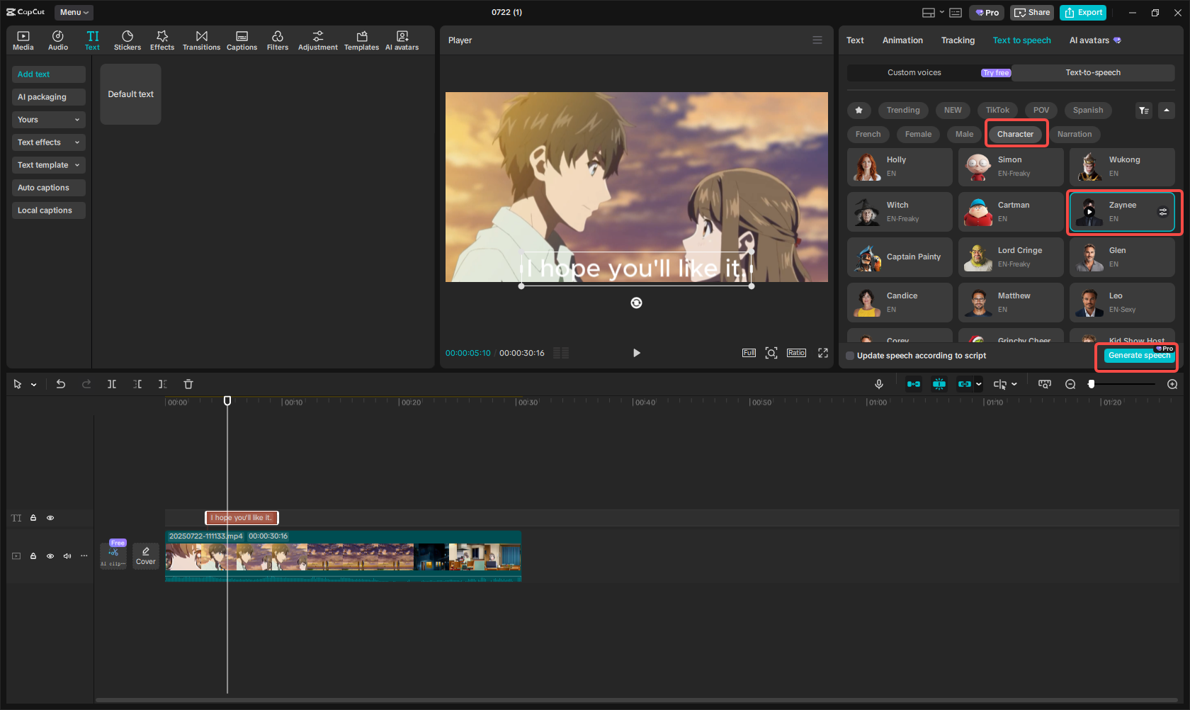 Change voice to an anime voice in CapCut