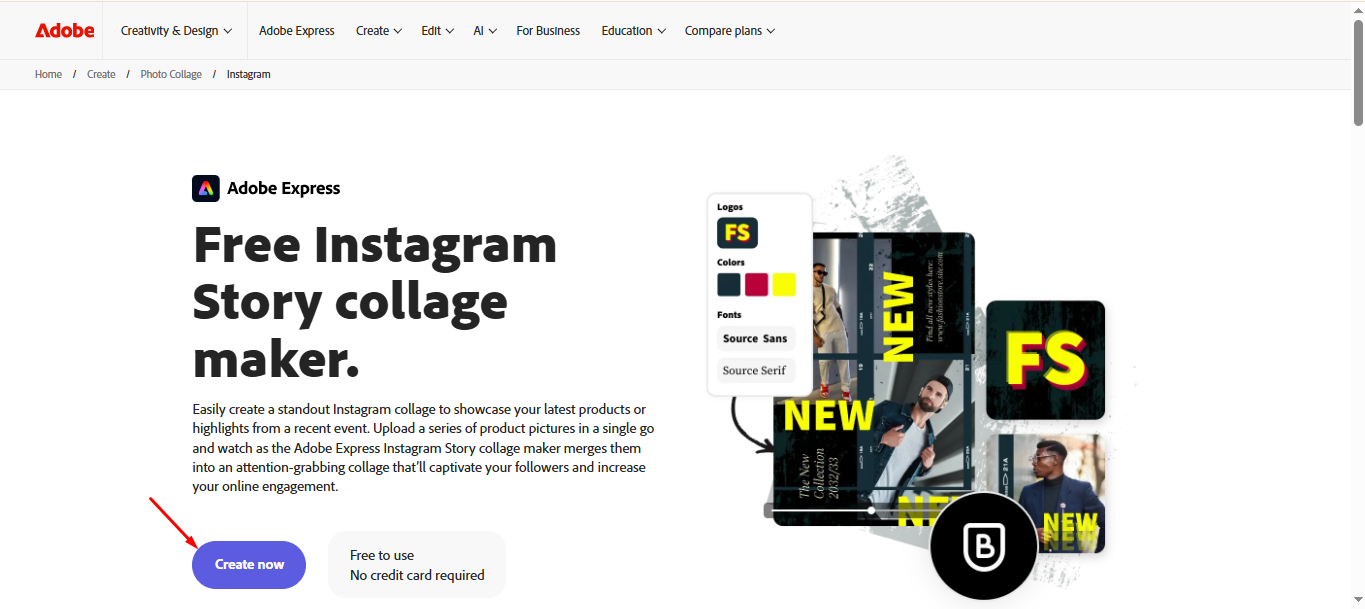 Opening the Adobe Express Instagram collage maker