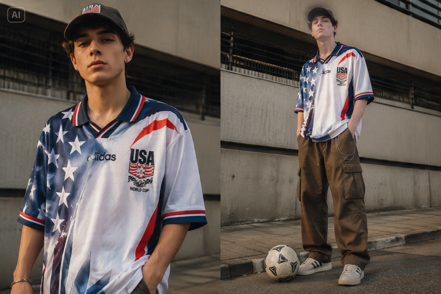 Camiseta de Fútbol Vintage USA Traje de Blokecore