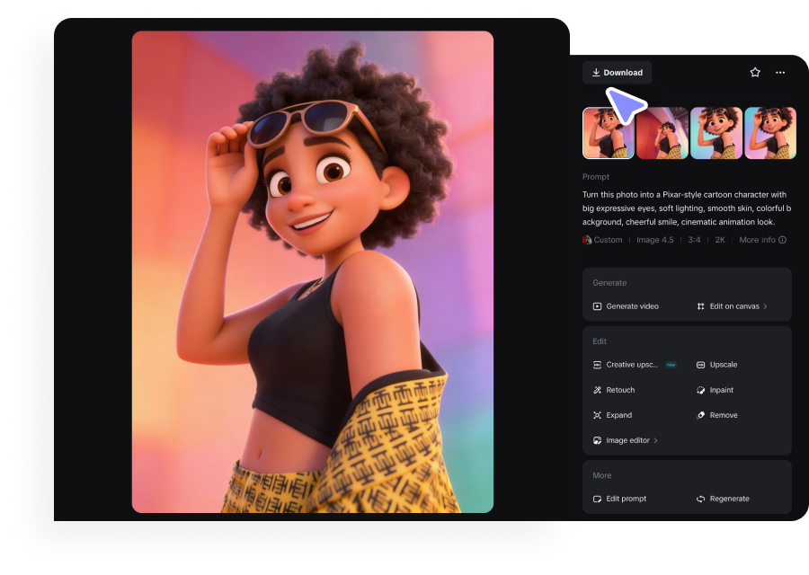  Editați și descărcați lucrări de artă AI în stil Pixar