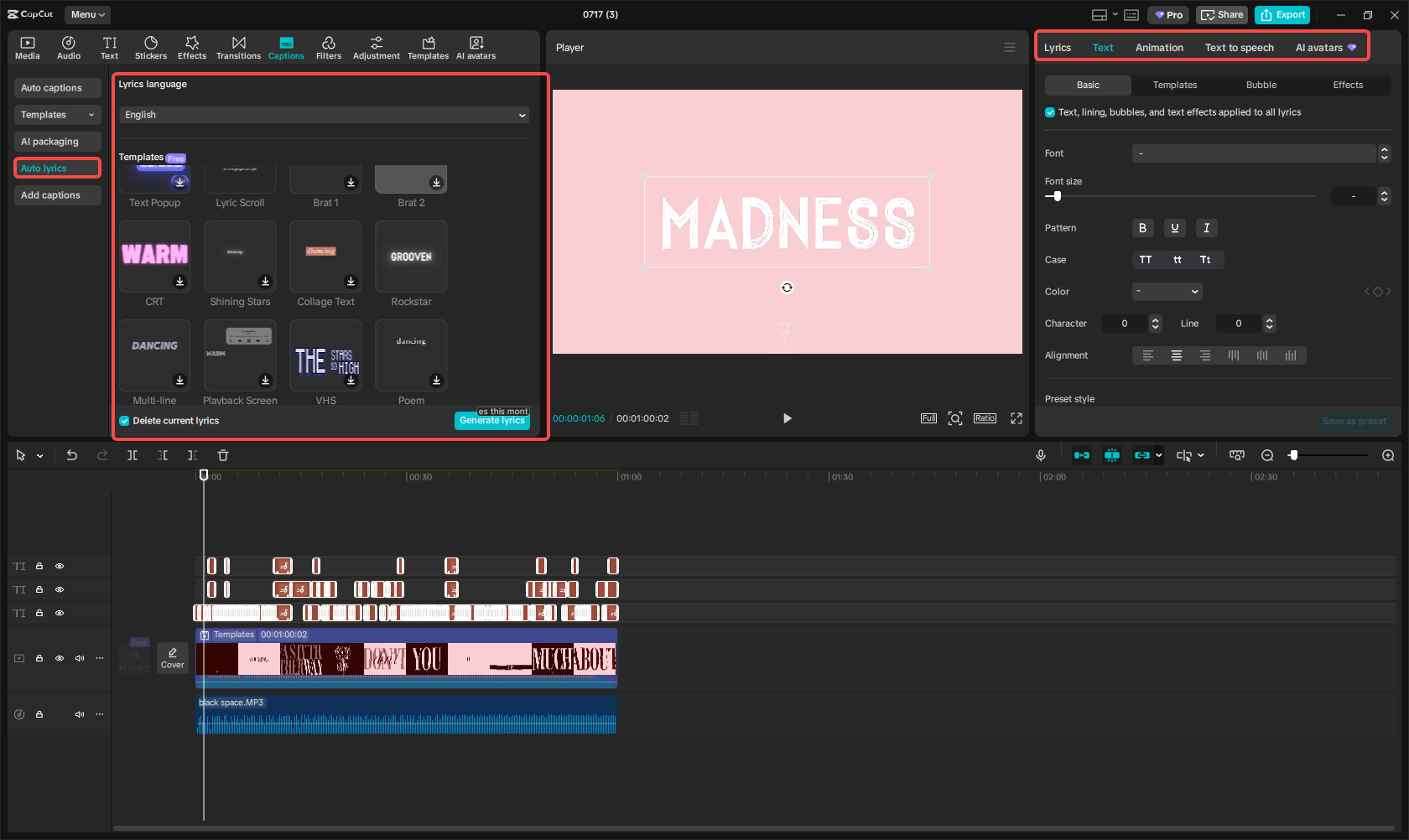 Edit a lyric video for a music festival in CapCut