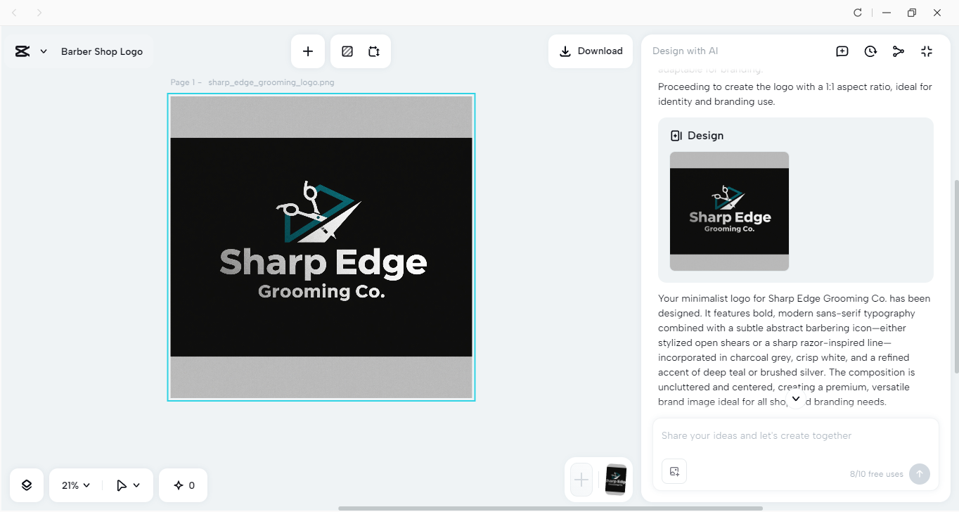 Interface of CapCut desktop video editor - a powerful tool for creating a barber shop logo design