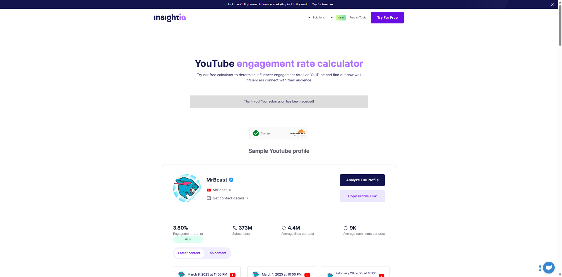 Schnittstelle von InsightIQ - der beste Weg, um YouTube Short Engagement zu überwachen
