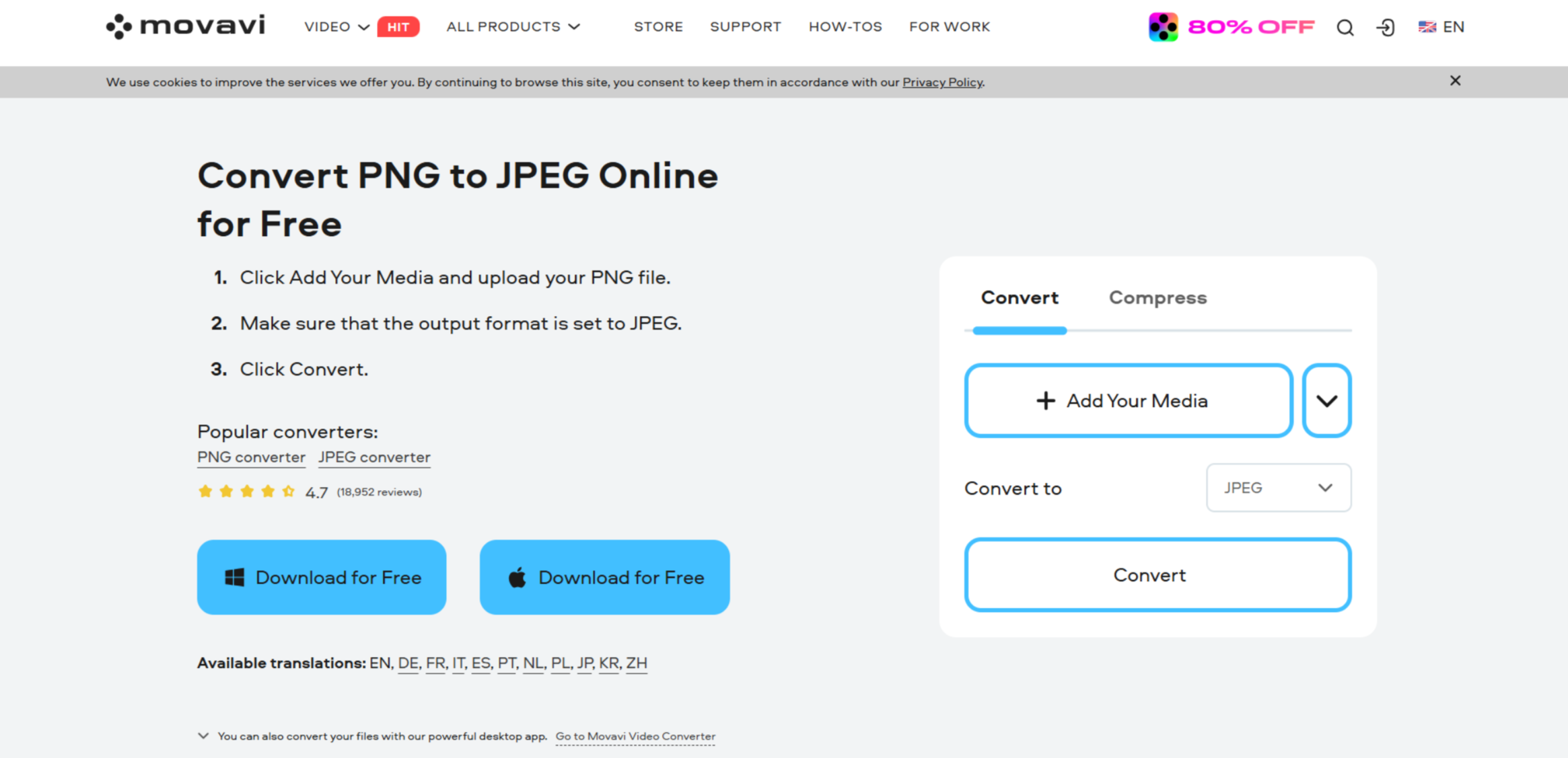 Interface of Movavi - a valuable PNG to JPG converter
