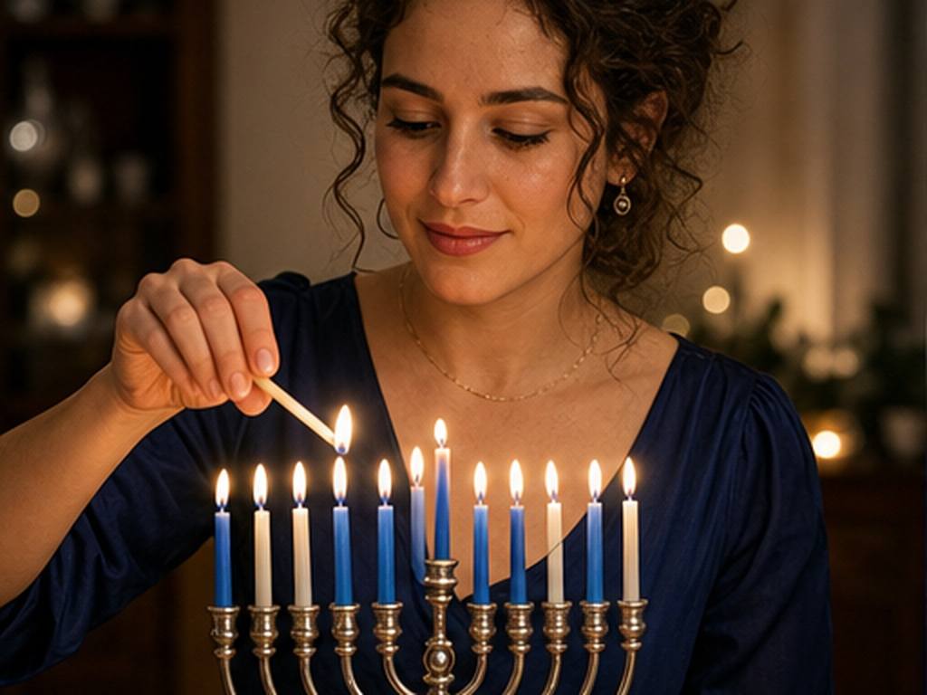 AI Hanukkah Photo Generator esempio di prompt 1 - Menorah-illuminazione ritratto