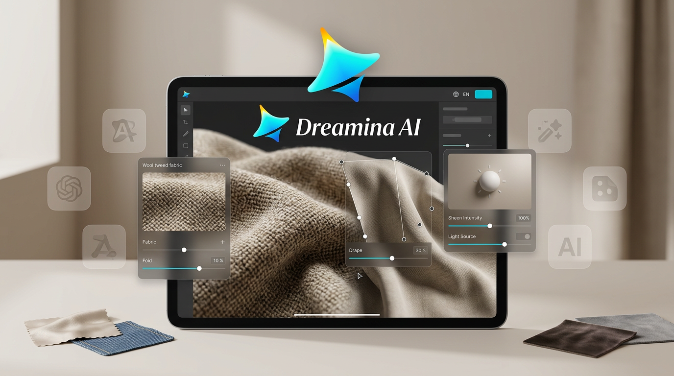 Sản xuất các loại vải quang học với máy phát điện AI - Khái niệm Dreamina có vải len kết cấu với ánh sáng ấn tượng và chuyển tiếp nếp gấp
