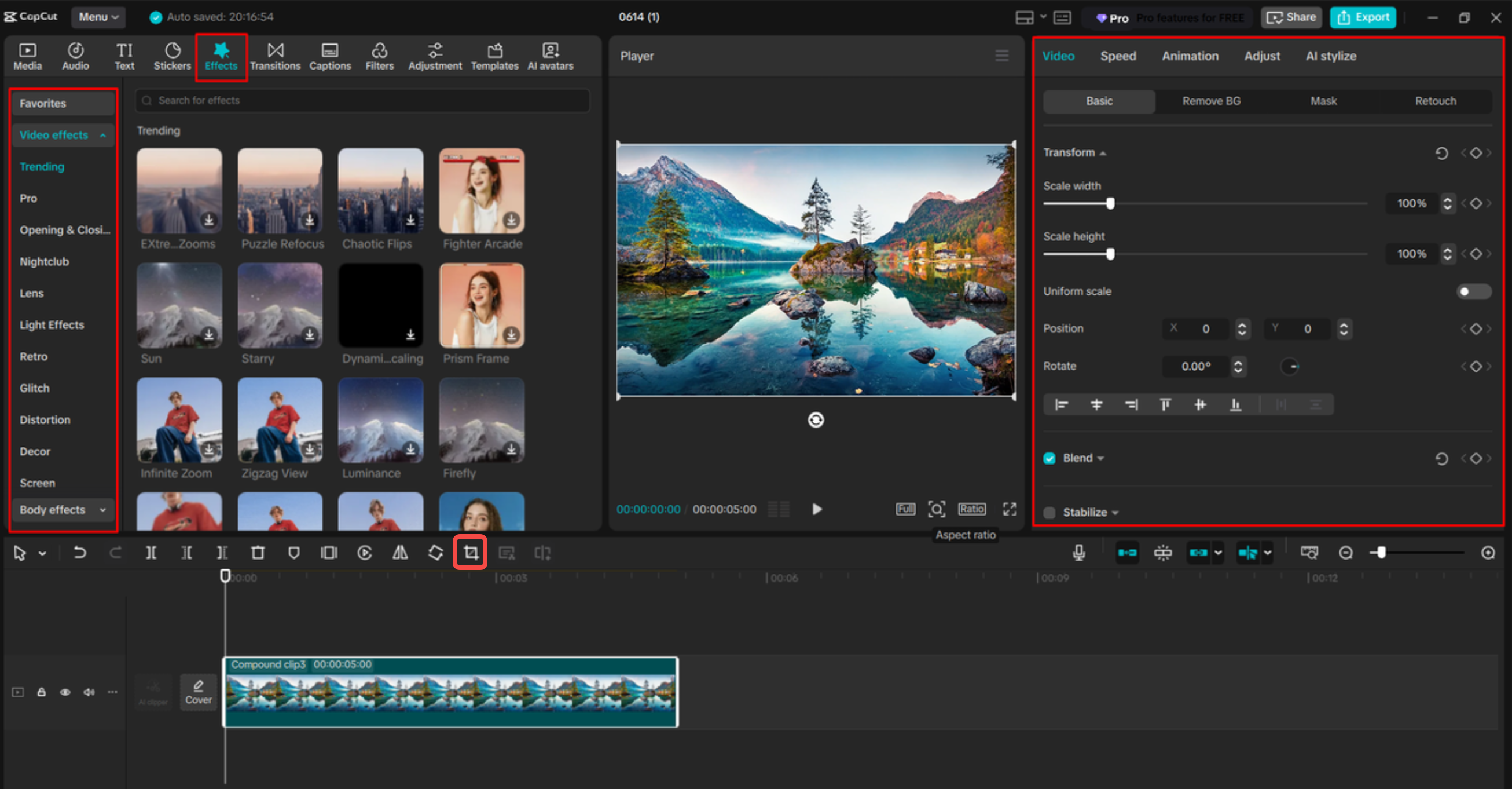 Editing and resizing a video in the CapCut desktop video editor