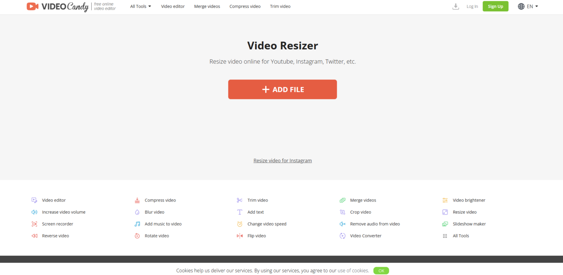 Interface of Video Candy - a free online MP4 video resizer