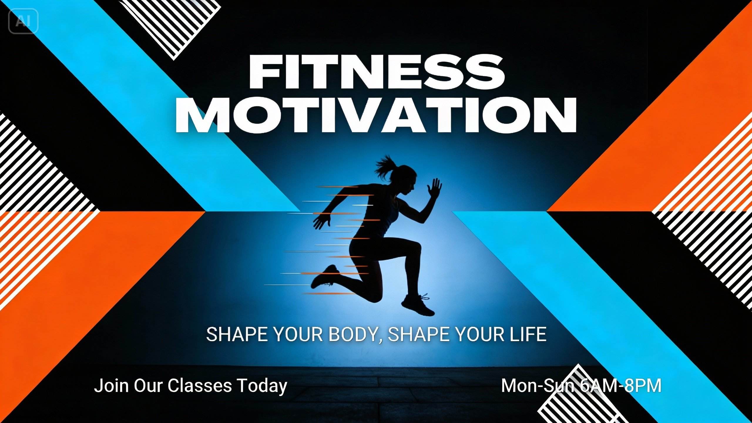 Fitness poster featuring geometric shapes and bold patterns