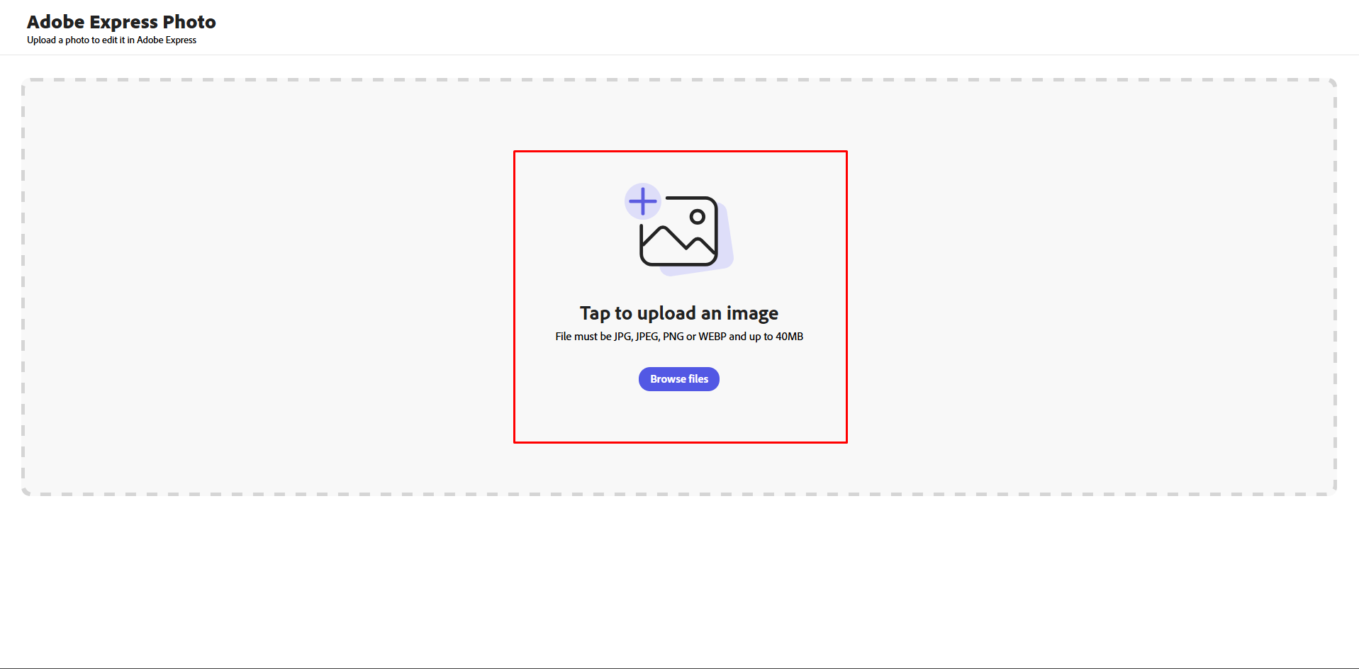 Hochladen eines Bildes in den Adobe Online Photo Editor