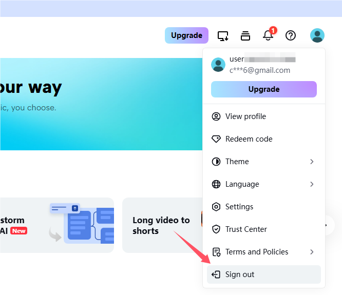 Переключение аккаунтов на CapCut Online
