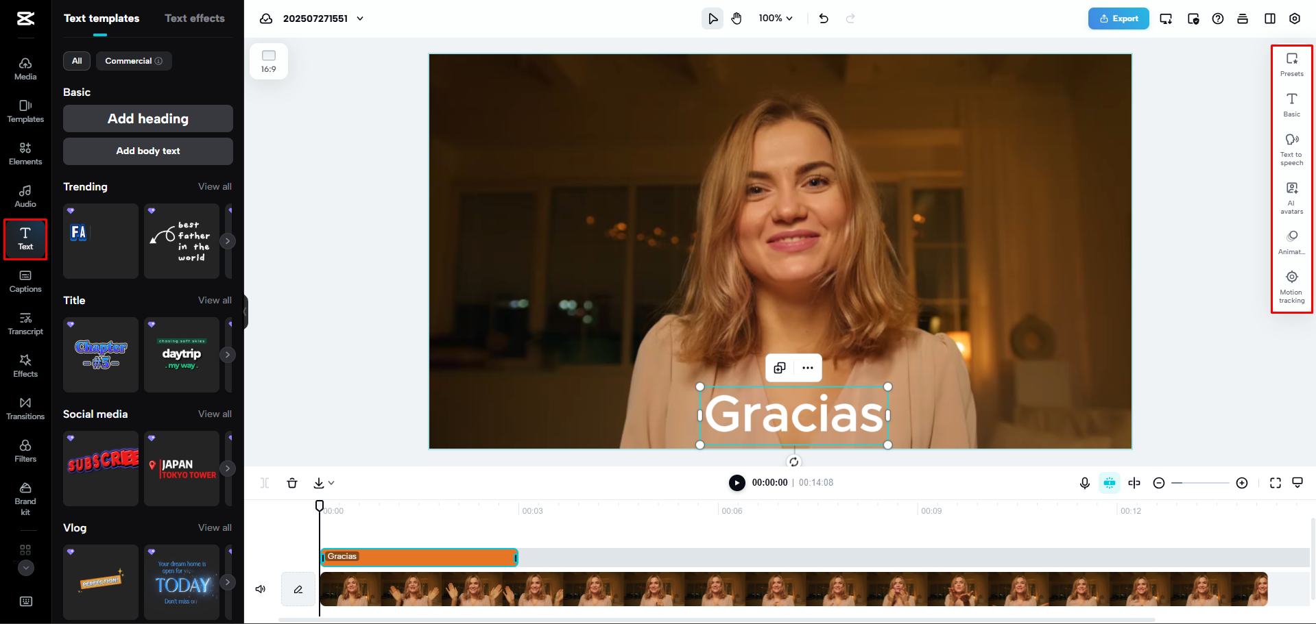Adding text to a video with CapCut Web