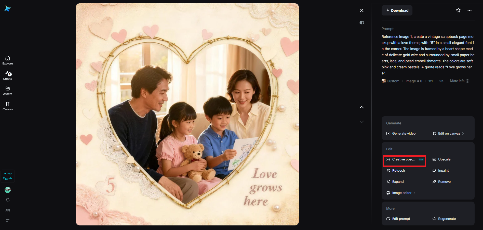 Creative upscale feature in Dreamina