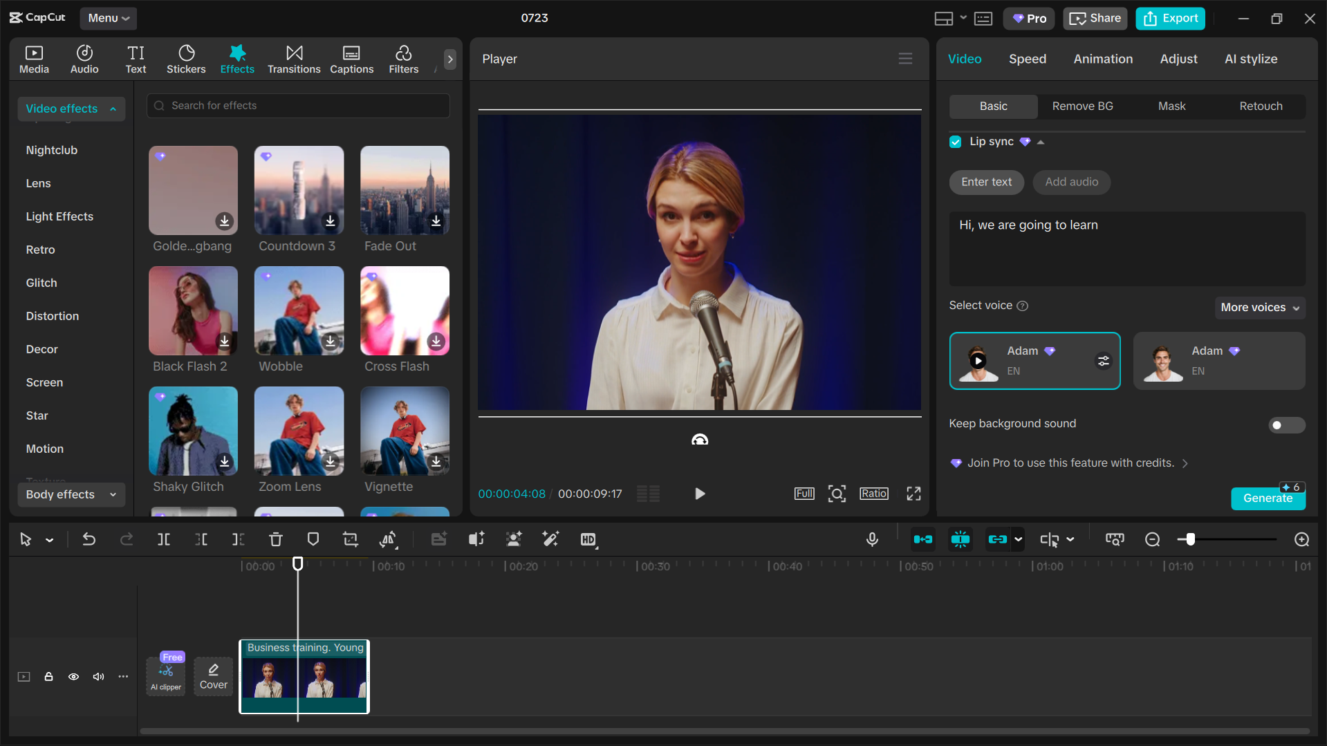 Interface de edição do editor de vídeo para desktop CapCut - melhor IA aplicativo de sincronização labial