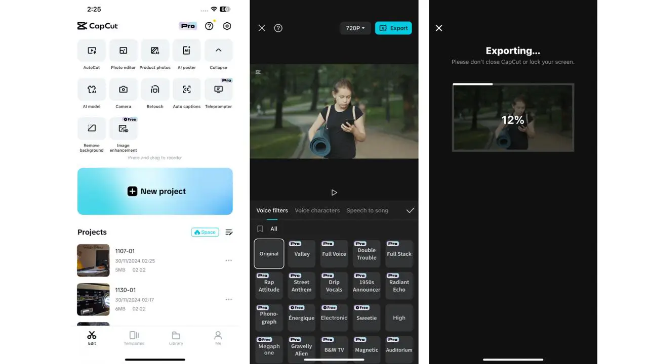 Rozhraní CapCut Mobile
