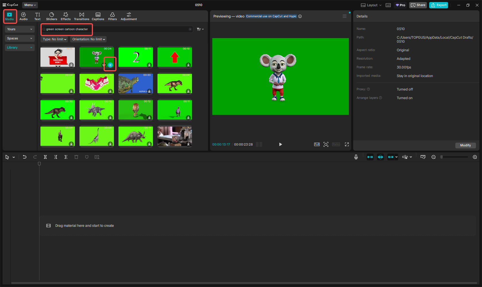 Search for green screen cartoon characters