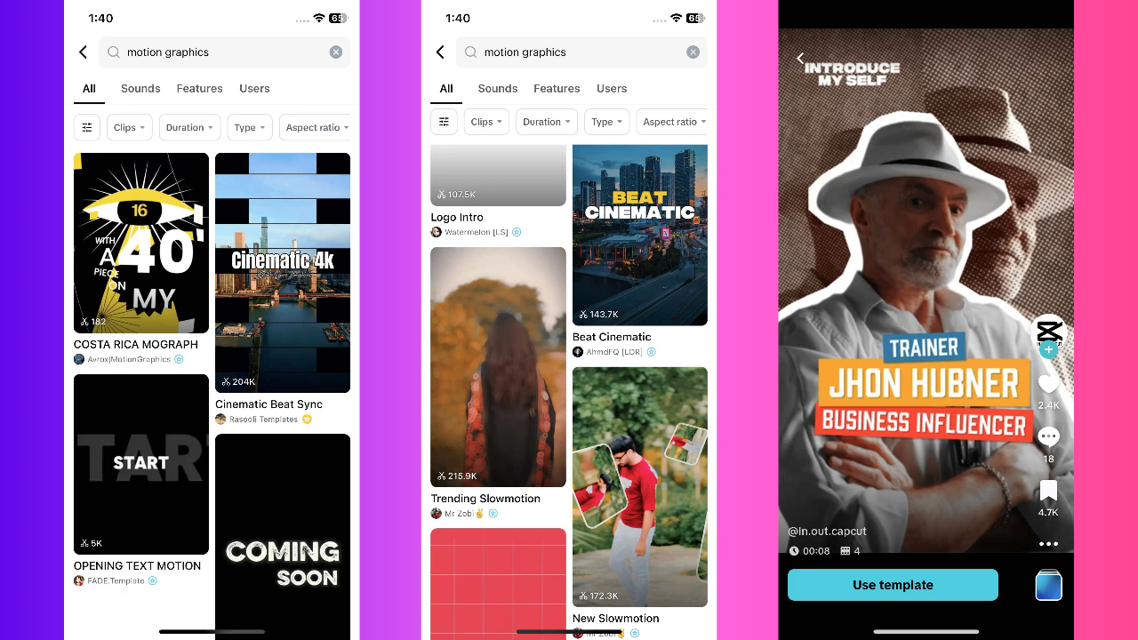 CapCut App: motion graphic templates