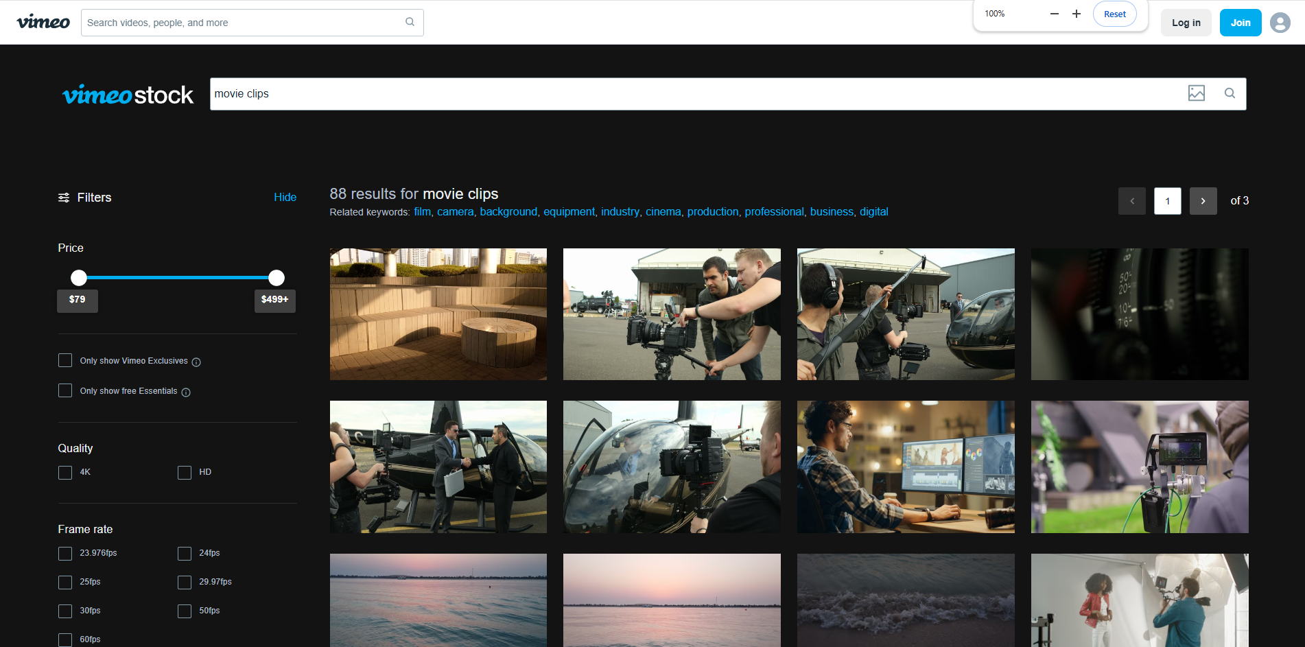 Interface of Vimeo Stock - a quick way to download video clips for reels