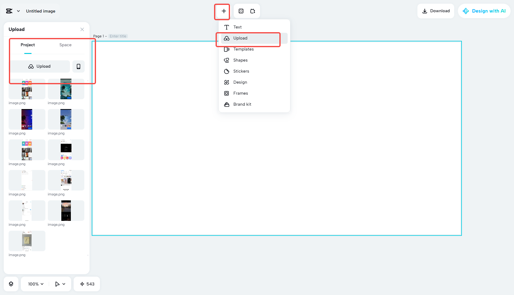 Upload your image to the CapCut AI design tool