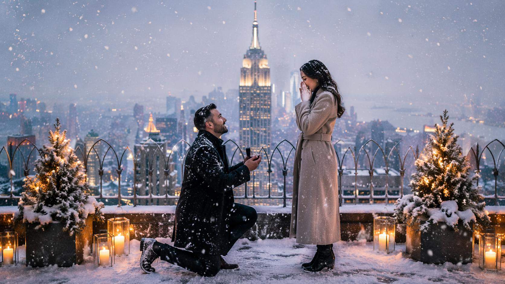 Proposta de Dreamina no Empire State Building prompt cartão 3: Momento nevado de Nova York