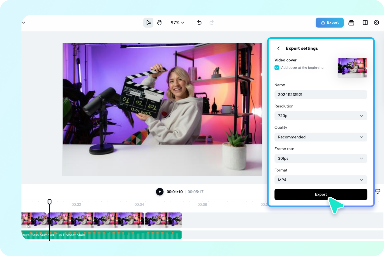 Pippit Image Studio interface showing creation of a branded livestream overlay with a placeholder for a poll question