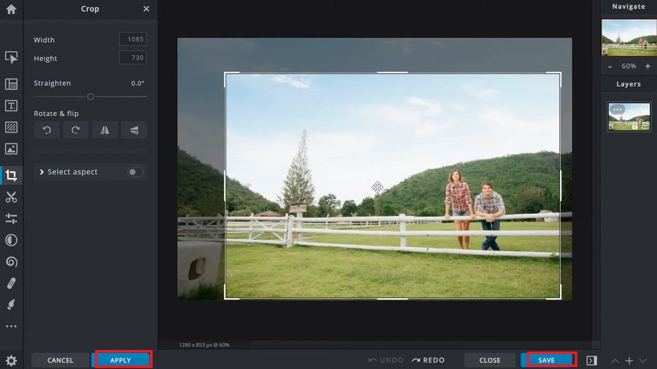 Save your crop image in Pixlr