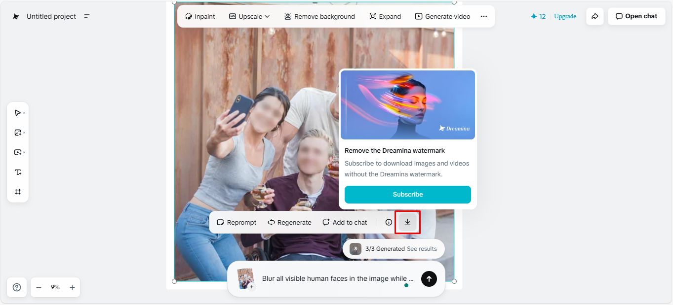 Descargando imágenes borrosas de Dreamina