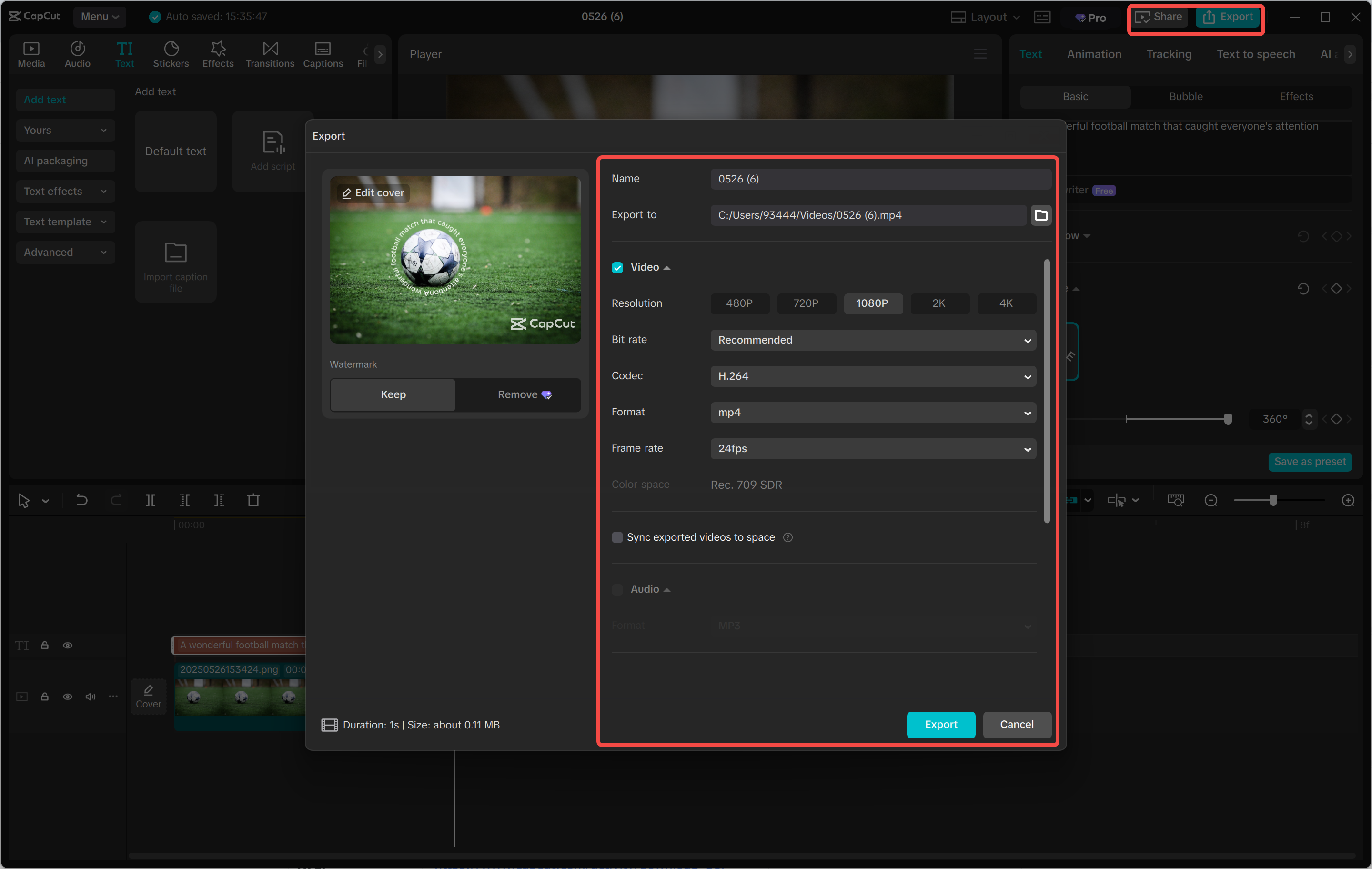 Exporting the final video from the CapCut desktop video editor