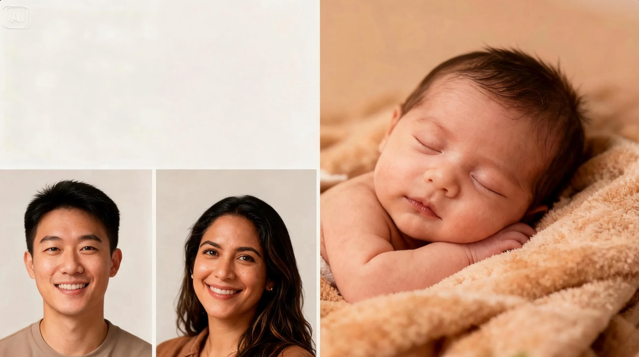 Prompt for an adorable newborn studio portrait
