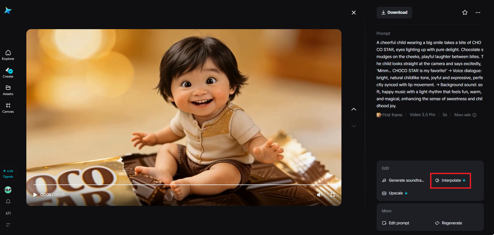 Interpolation feature in Dreamina