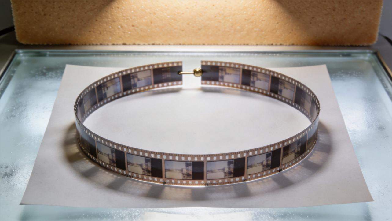 Film strip arranged in a circle on a sheet of paper